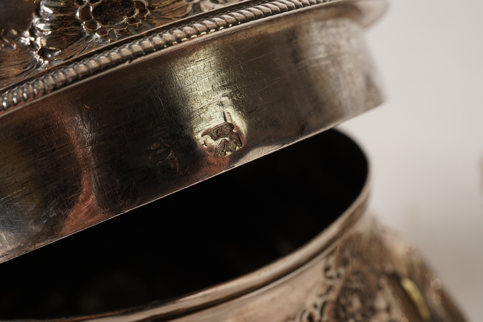 A pair of George II silver tea caddies and matching sugar box with covers, by Samuel Taylor